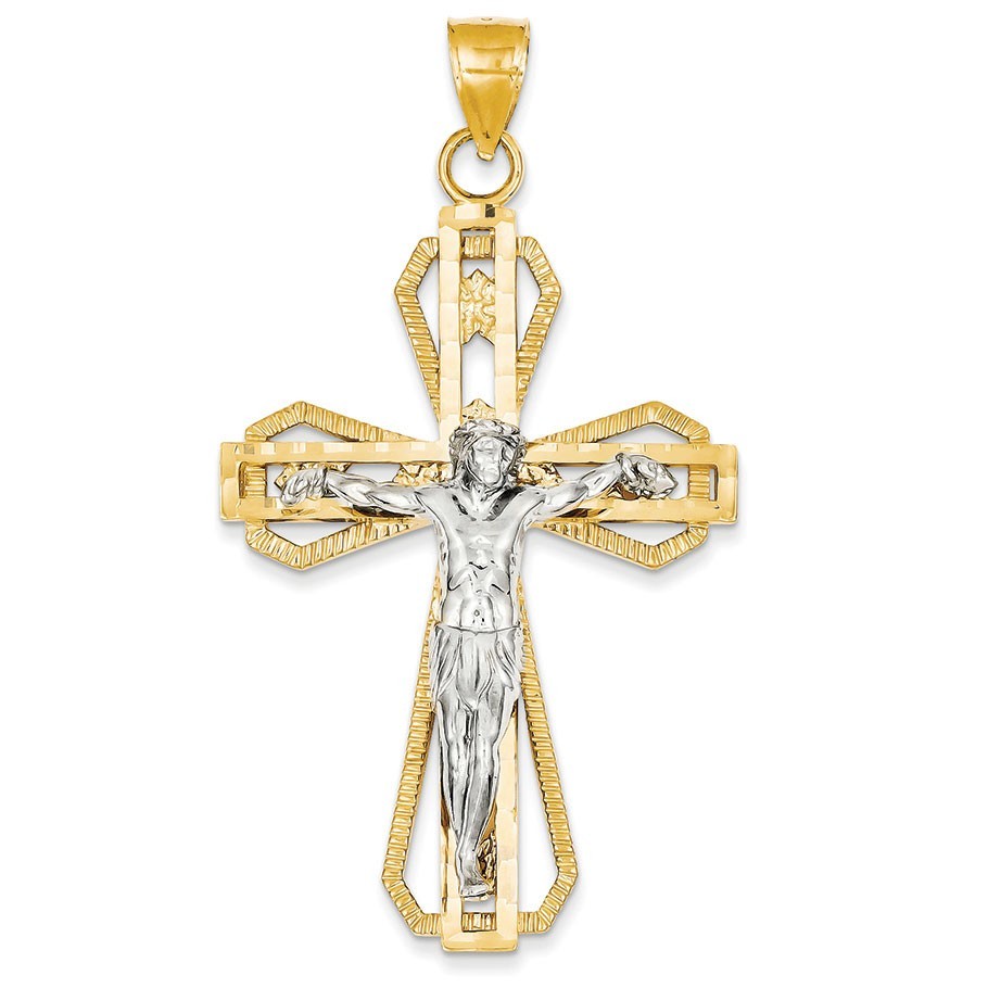 14k Two-tone Diamond-cut Crucifix Pendant