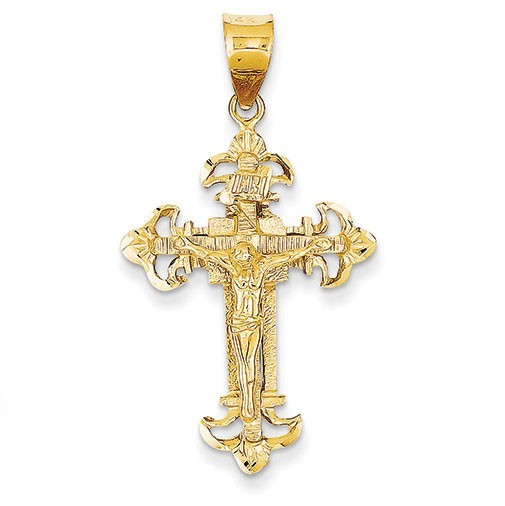14k INRI Fleur De Lis Crucifix Pendant