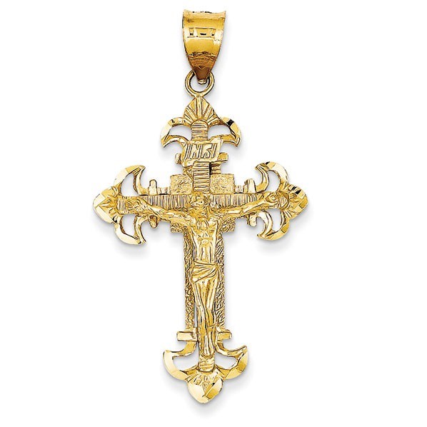 14k INRI Fleur De Lis Crucifix Pendant