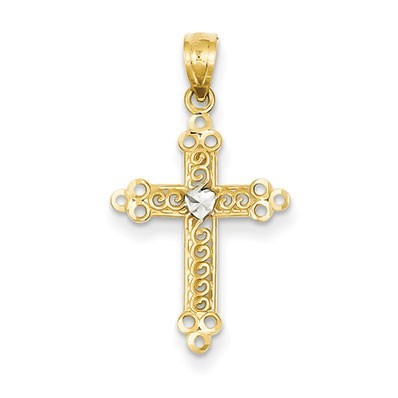 14k w/Rhodium Budded Cross Pendant