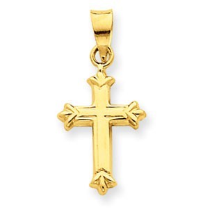 14k Fleur de Lis Hollow Cross Charm