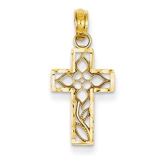 14k Diamond-cut Filigree Cross Pendant