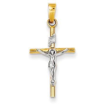 14k Two-tone INRI Crucifix Pendant