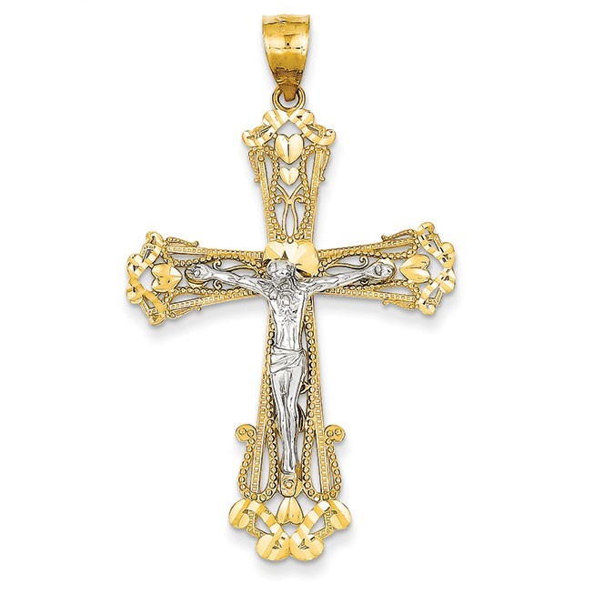 14k Two-tone Diamond-cut Crucifix Pendant