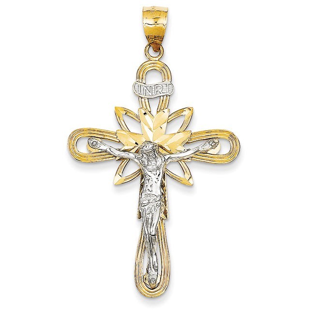 14k Two-tone INRI Crucifix Pendant