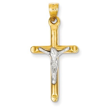 14k Two-tone Hollow Crucifix Pendant