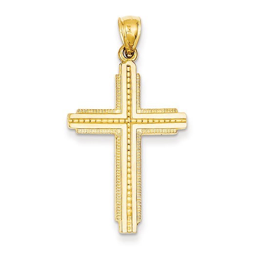 14K Textured Outline Cross Pendant
