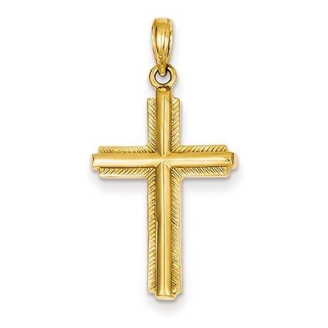 14K Cross with Striped Border Pendant