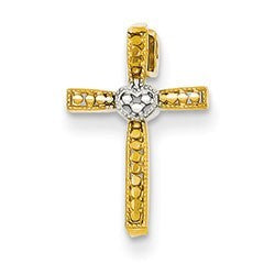 14k w/Rhodium Diamond-cut Cross Pendant