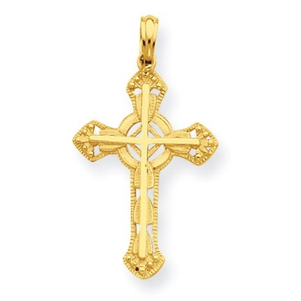 14K Stick Cross on Ornate Cross Pendant