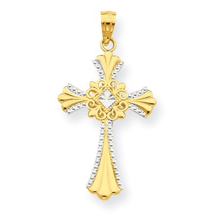 14k w/Rhodium Cross Pendant