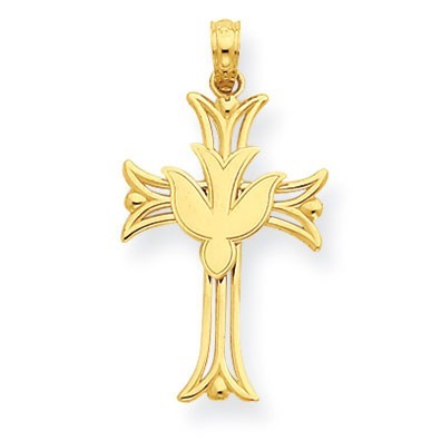 14K Dove on Cross Pendant