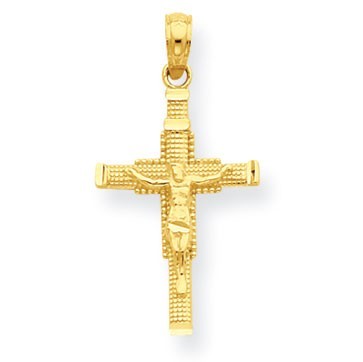 14K Diamond-cut Beaded Accent Crucifix Pendant