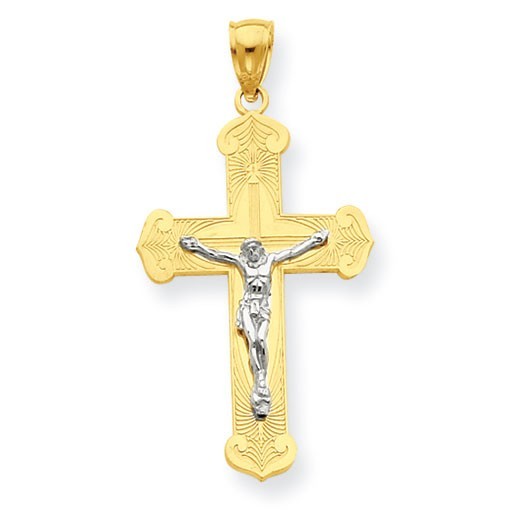 14K Two-tone Crucifix Pendant