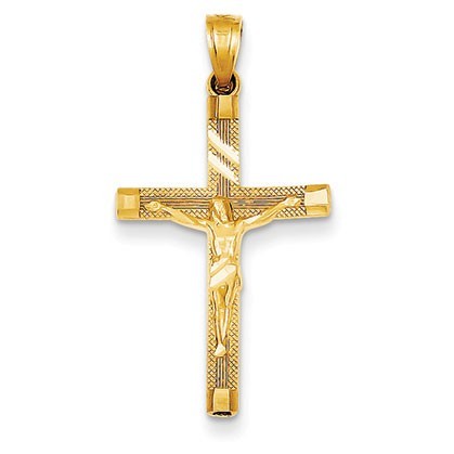 14K Diamond-cut Fancy Tipped Crucifix Pendant