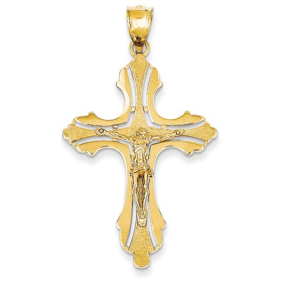 14K Spade Tipped Crucifix Pendant