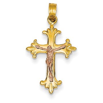 14K Two-tone Crucifix Pendant