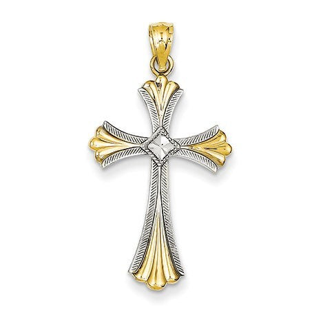 14k Diamond-cut Rhodium Cross Pendant