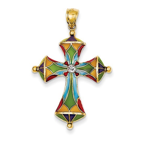 14K Multi Color Acrylic Cross Pendant