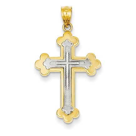 14k Two-tone Budded Cross Pendant