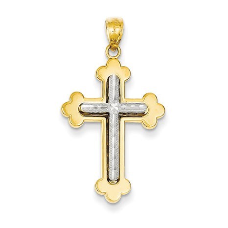 14k Two-tone Diamond-cut Cross Pendant