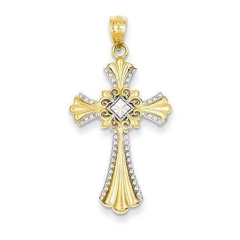 14k Rhodium Diamond-cut Cross Pendant