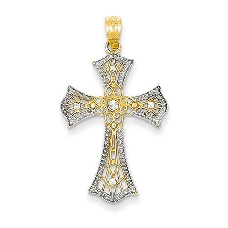 14k Rhodium Diamond-cut Cross Pendant