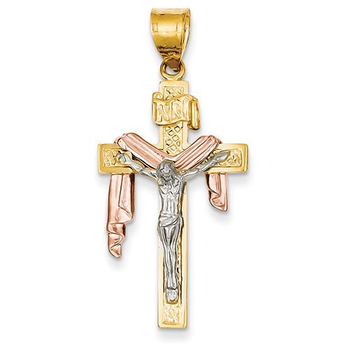 14k Tri-color Crucifix Pendant