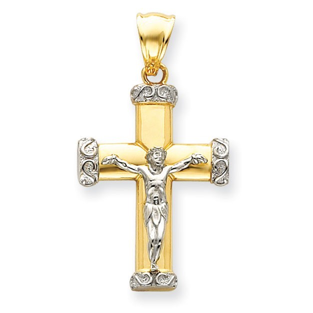 14k Two-tone Crucifix Pendant