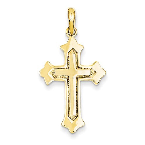 14k Yellow Gold Fleur De Lis Cross Pendant