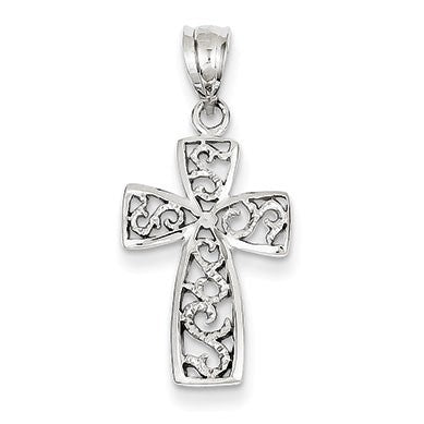 14k White Gold Filigree Cross Pendant