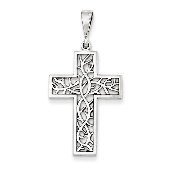 14k White Gold Thorn Cross Pendant