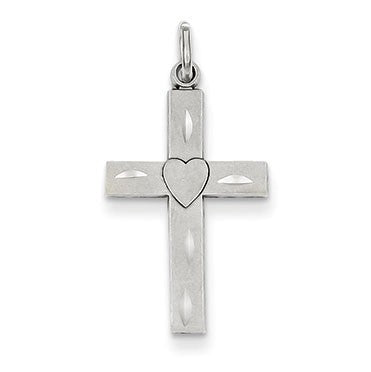14k White Gold Diamond-cut Latin Cross Charm