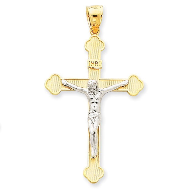 14k Two-tone INRI Crucifix Pendant