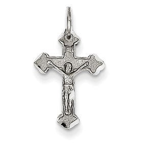 14k White Gold Diamond-cut Crucifix Charm