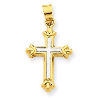14k w/Rhodium Hollow Cross Pendant