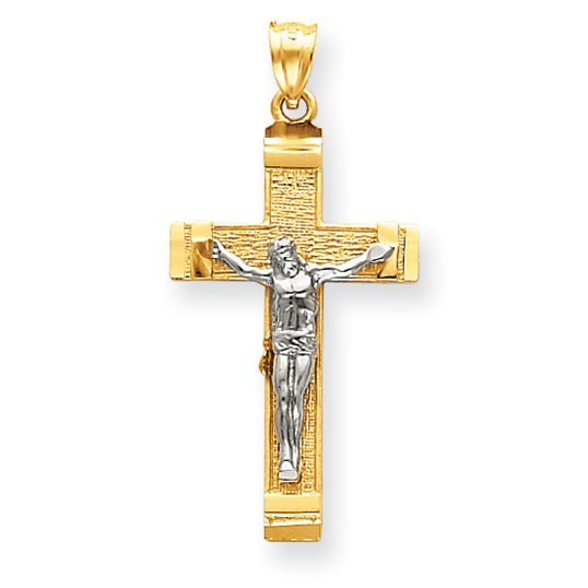 14k Two-tone INRI Crucifix Pendant
