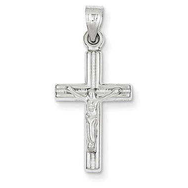 14k White Gold Hollow Crucifix Pendant