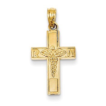 14k RN & Caduceus Cross Pendant