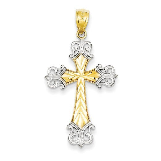 14k w/Rhodium Diamond/cut Cross Pendant