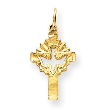 14k Dove Cross Charm