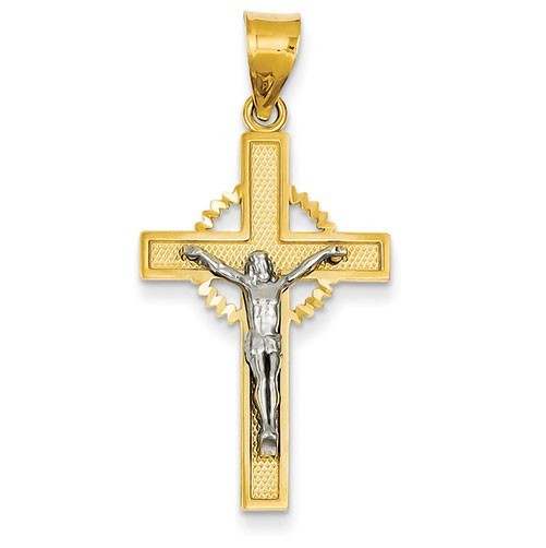 14K Two-tone Diamond-cut Crucifix Pendant