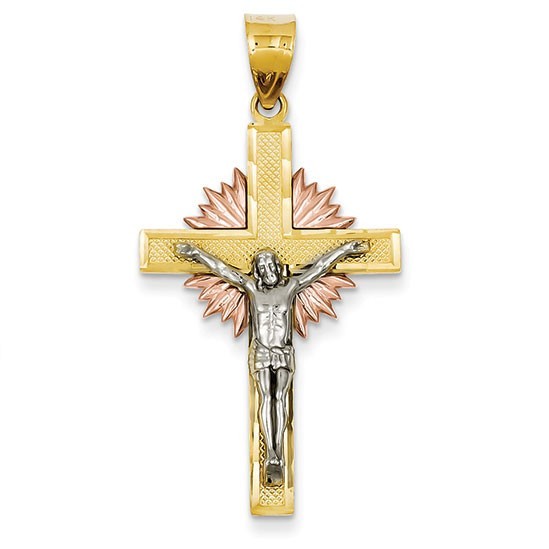 14K Tri-color Diamond-cut Crucifix Pendant