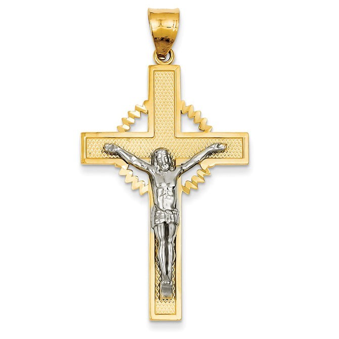 14K Two-tone Diamond-cut Crucifix Pendant