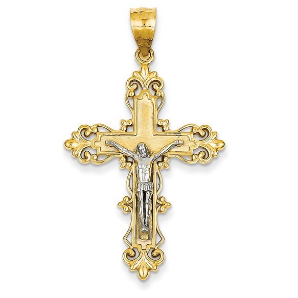 14K Two-tone Crucifix Pendant