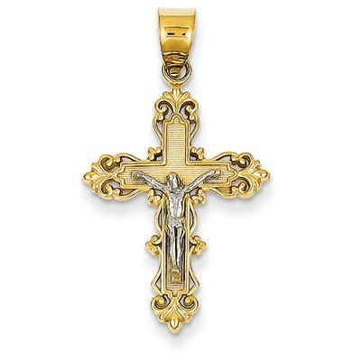 14K Two-tone Crucifix Pendant