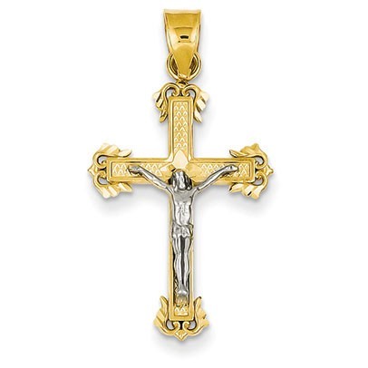 14K Two-tone Diamond-cut Crucifix Pendant