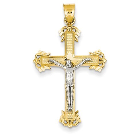 14K Two-tone Diamond-cut Crucifix Pendant