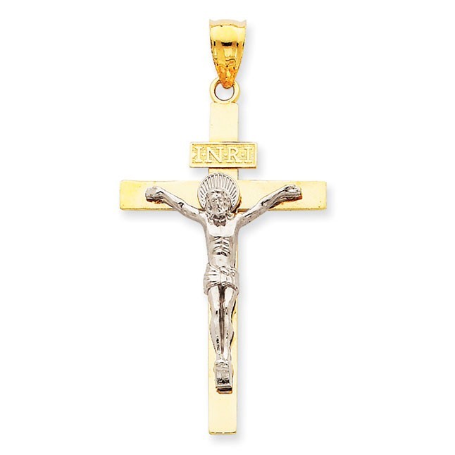 14K Two-tone INRI Crucifix Pendant