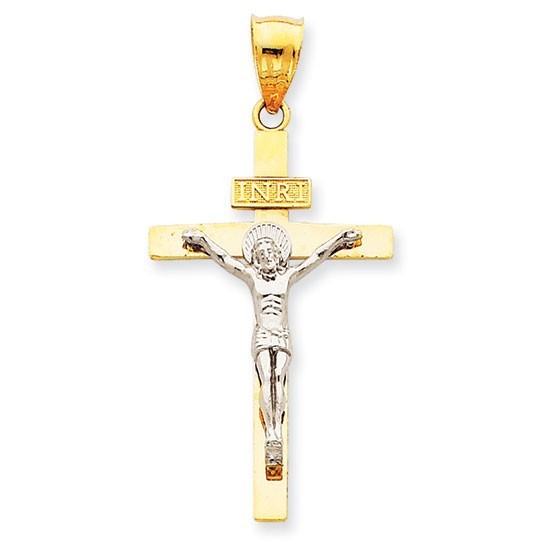 14K Two-tone INRI Crucifix Pendant